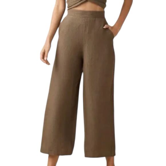 VETTA Pants - NWD Vetta Wide Leg Apron Linen Pants Size 2 Olive Green Cropped High Rise